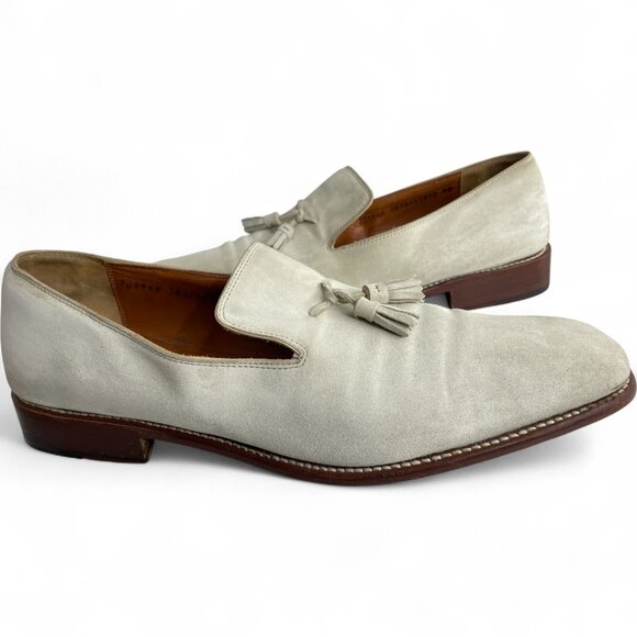 Salvatore Ferragamo Italy Ivory Suede Leather Tassel Dress Loafers Shoes Mens 12 - Picture 2 of 13